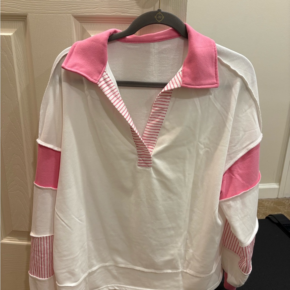 Pink and White Striped Collar Top